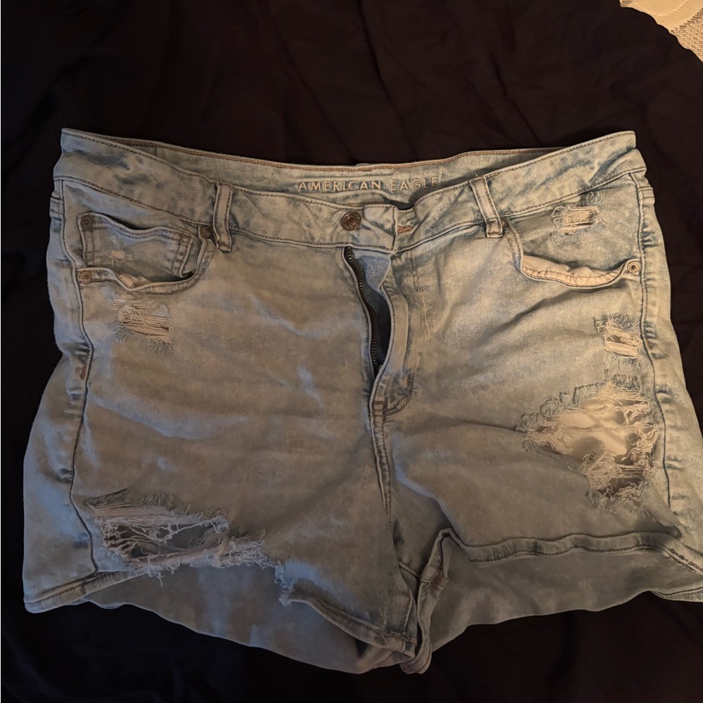 American Eagle Outfitters Women's Ripped Jean Shorts - Light Blue